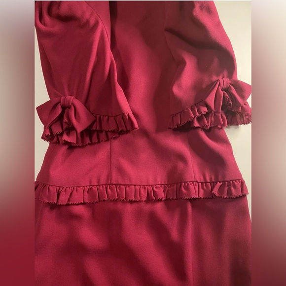 Vintage Albert Nipon Magenta Ruffle Bow Button Lined Dress Size 4 Shoulder Pads - Picture 14 of 16